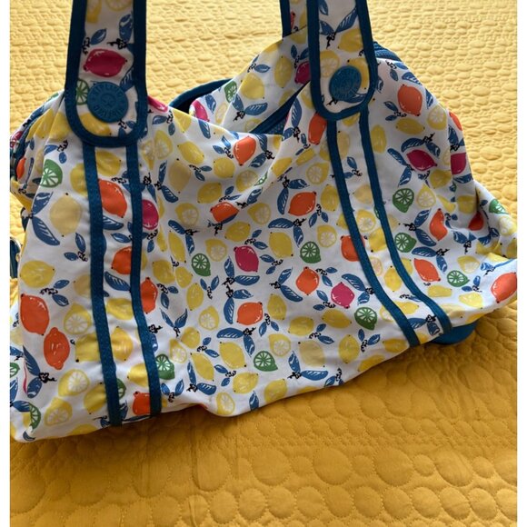 Kipling Large Citrus PrintWeekender Duffle Bag Tote Travel Garilla Face Keychain - Picture 2 of 10